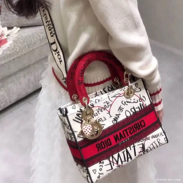 Cheap Lady Motif Medium Dioramour Graffiti White Canvas Bag D-lite 0406 Luxury